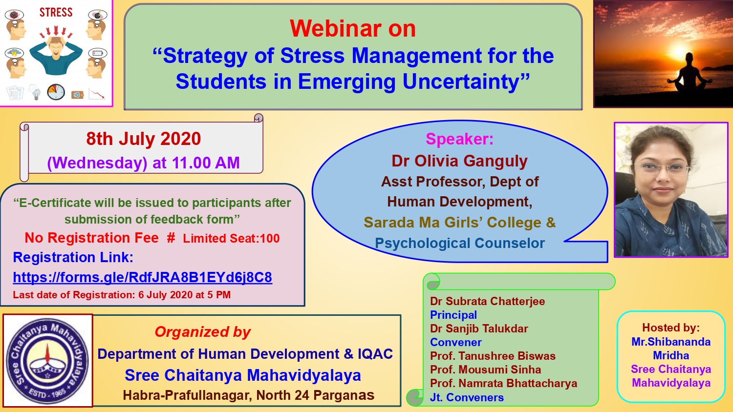 Webinar on Strategy of Stress management , Organized By Department of Human Development , 08-07-2020